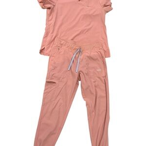Lago Scrub Set Light Pink Jogger Scrubs with light blue drawstring